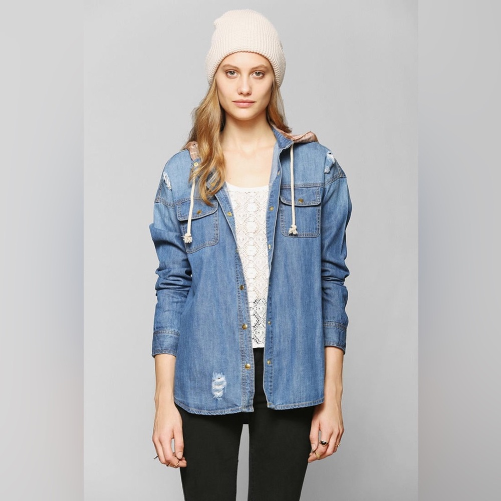 Urban Outfitters BDG Denim Button Down‎ Plaid Hoodie